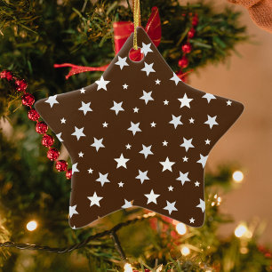 Ornamento De Cerâmica Estrelas Brancas em Férias de Natal Marrom