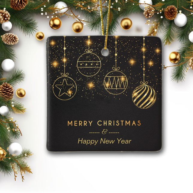 Ornamento De Cerâmica Estrelas brilhantes com lâmpadas Douradas em preto (Criador carregado)