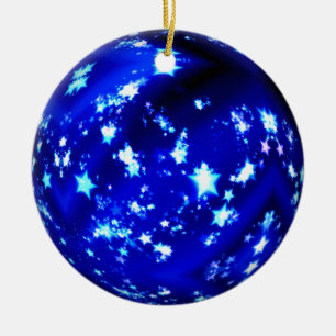 Ornamento De Cerâmica Estrelas brilhantes da bola azul