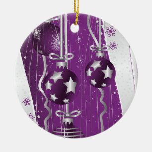 Ornamento De Cerâmica Estrelas das bolas do Natal e flocos de neve