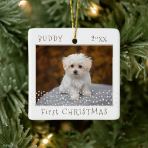 Ornamento De Cerâmica Estrelas de Foto de Cachorro de Primeiro Natal Fof