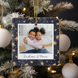 Ornamento De Cerâmica Estrelas de inverno Foto Personalizada Dupla Face