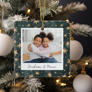 Ornamento De Cerâmica Estrelas de inverno Foto Personalizada Dupla Face