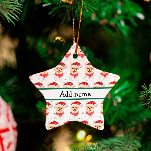 Ornamento De Cerâmica Estrelas de Natal de Cachorro da Pomerânia (Criador carregado)