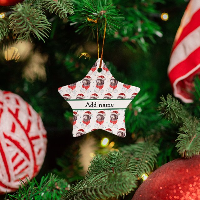 Ornamento De Cerâmica Estrelas de Natal de Cachorro Newfypoo (Criador carregado)