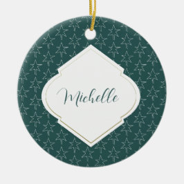 Ornamento De Cerâmica Estrelas de Natal Monogramadas Pinheiro Verde