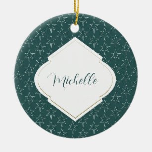 Ornamento De Cerâmica Estrelas de Natal Monogramadas Pinheiro Verde