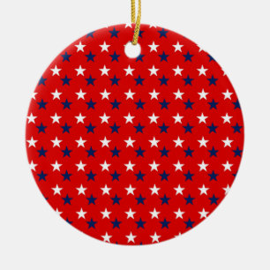 Ornamento De Cerâmica Estrelas de padrões patrióticos em vermelho
