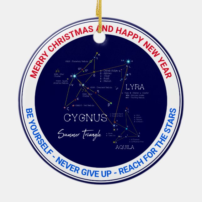 Ornamento De Cerâmica Estrelas de Triângulo de Verão do Hemisfério norte (Traseira)