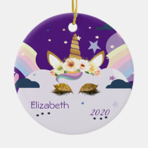 Ornamento De Cerâmica Estrelas de Unicórnio Dourado Mágico do Arco-Ír