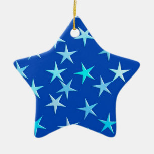 Ornamento De Cerâmica Estrelas do cetim, azuis pálido no cobalto