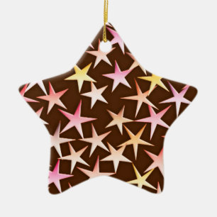 Ornamento De Cerâmica Estrelas do cetim, cor-de-rosa no chocolate