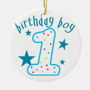 Ornamento De Cerâmica Estrelas do primeiro aniversario Baby Boy