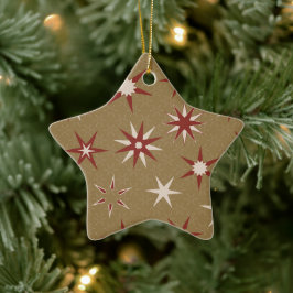 Ornamento De Cerâmica Estrelas do Red Geo Natal - sobre padrão dourado.