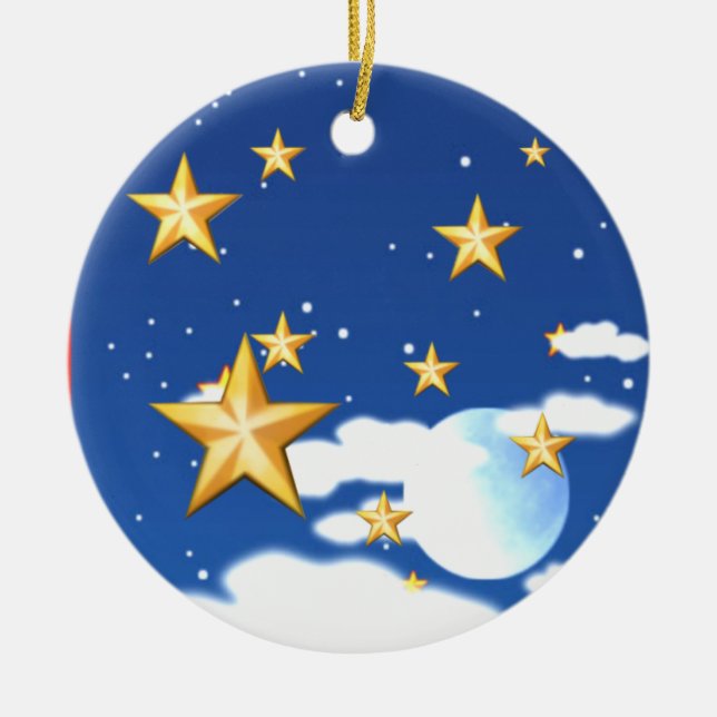 Ornamento De Cerâmica Estrelas Douradas- (Frente)
