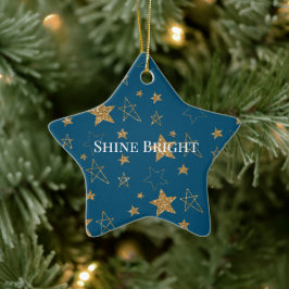 Ornamento De Cerâmica Estrelas Douradas de Brilho Azul