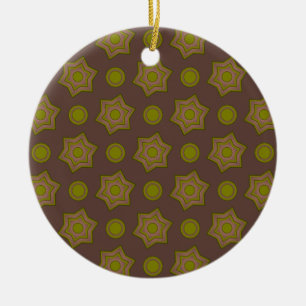 Ornamento De Cerâmica Estrelas e círculos em castanho e verde