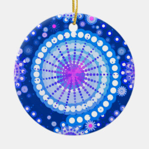 Ornamento De Cerâmica Estrelas e pinhões, azul de cobalto e branco