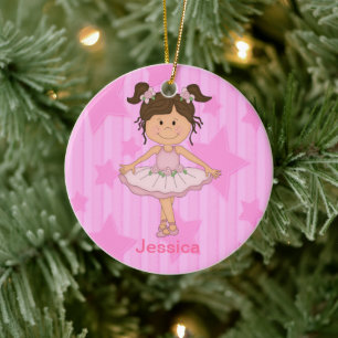 Ornamento De Cerâmica Estrelas e tiras de Ballerina Cor-de-Rosa