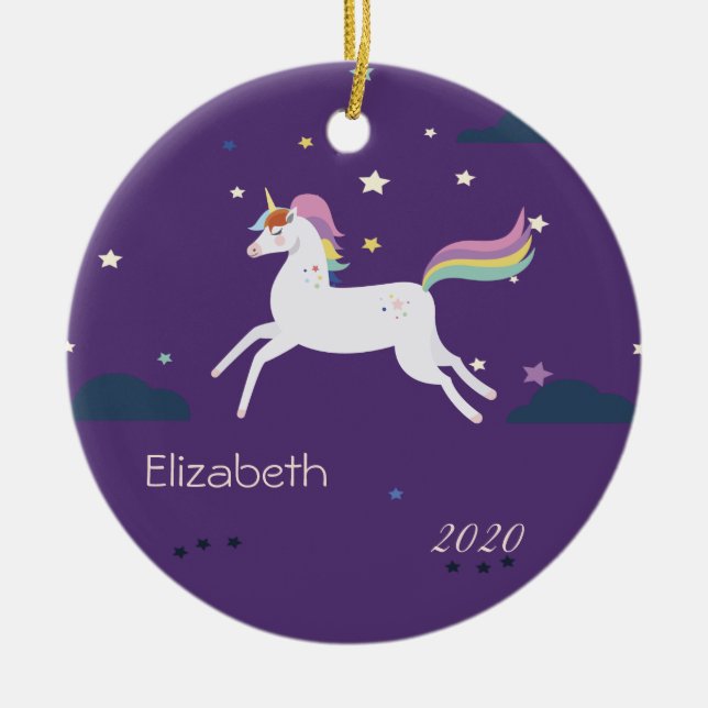 Ornamento De Cerâmica Estrelas mágicas de Unicórnio,Nuvens (Frente)