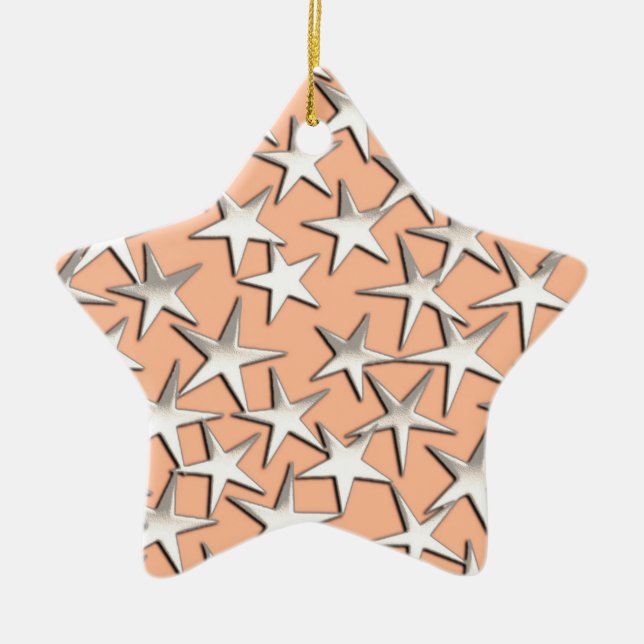 Ornamento De Cerâmica Estrelas prateadas de cor-de-rosa (Frente)