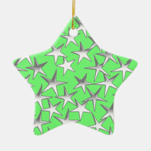 Ornamento De Cerâmica Estrelas prateadas no verde limão