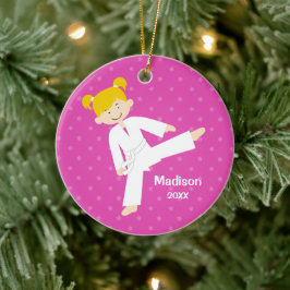 Ornamento De Cerâmica Estrelas Rosa Taekwondo Blona Personalizadas