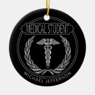 Ornamento De Cerâmica Estudante de Medicina - preto e de prata elegantes