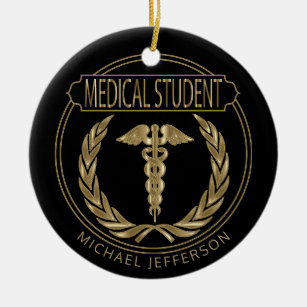 Ornamento De Cerâmica Estudante médico 👨 ‍ ⚕️ - Negro clássico e Dourad