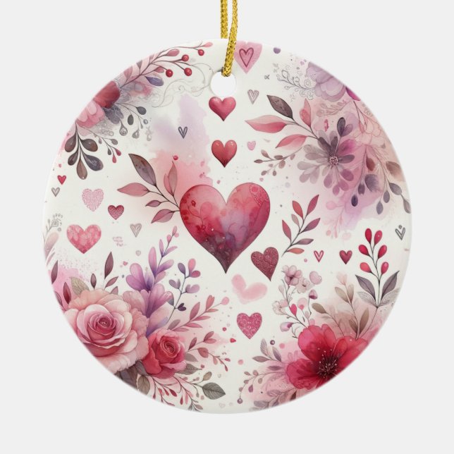 Ornamento De Cerâmica Eterno Romance: Um Padrão Clássico De Dia de os na (Frente)