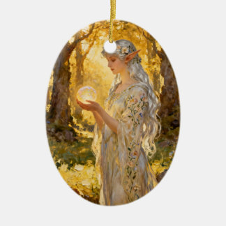 Ornamento De Cerâmica Ethereal Elf Maiden - Art Nouveau Style