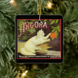 Ornamento De Cerâmica Etiqueta de Fruta de Gato Branco da Vintage Angora