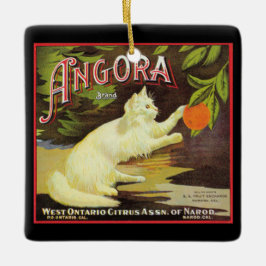 Ornamento De Cerâmica Etiqueta de Fruta de Gato Branco da Vintage Angora