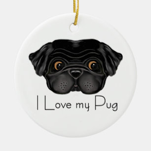 Ornamento De Cerâmica Eu adoro a minha citação de amor e cãozinho preto