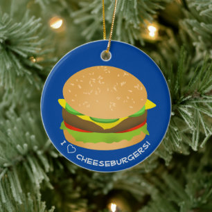 Ornamento De Cerâmica Eu Adoro Cheeseburgers