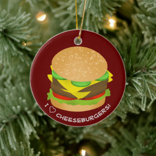 Ornamento De Cerâmica Eu Adoro Cheeseburgers Duplos