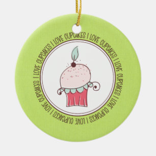 Ornamento De Cerâmica Eu adoro Cupcakes de cerâmica