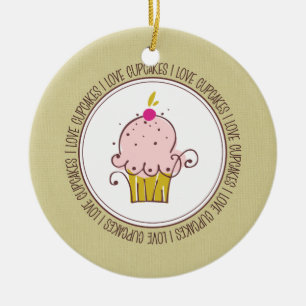 Ornamento De Cerâmica Eu adoro Cupcakes de cerâmica