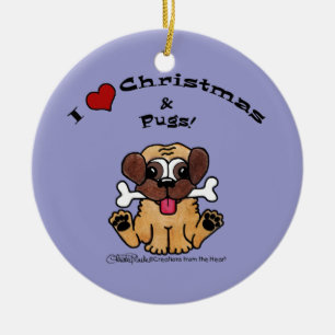 Ornamento De Cerâmica Eu adoro Natal e Pugs