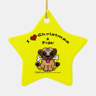 Ornamento De Cerâmica Eu adoro Natal e Pugs