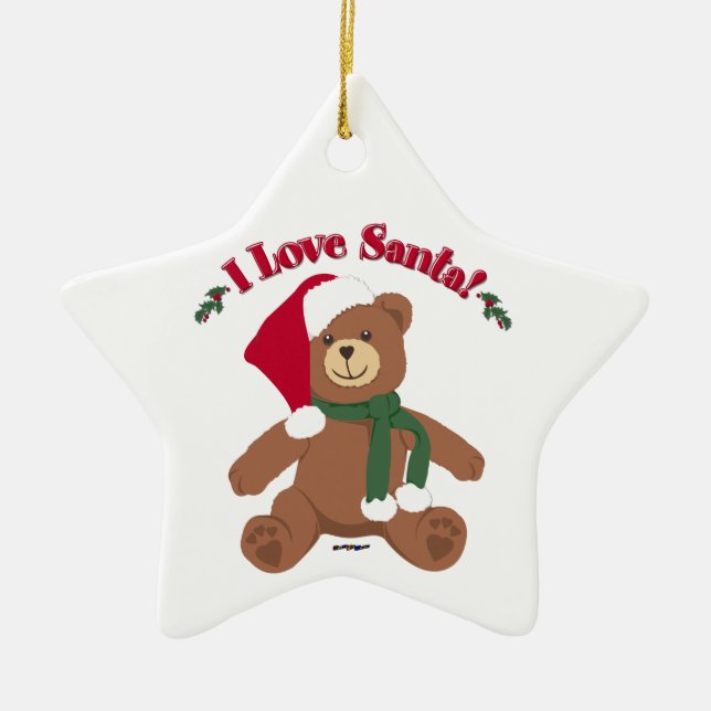Ornamento De Cerâmica Eu Adoro Papais noeis! Urso de Teddy de Natal (Frente)