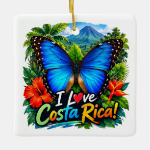 Ornamento De Cerâmica Eu Amo a Borboleta Azul Morpho da Costa Rica