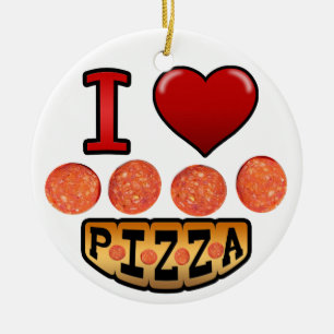 Ornamento De Cerâmica Eu amo a pizza de pepperoni