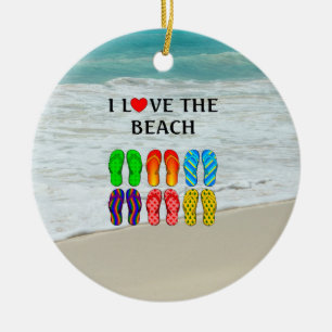 Ornamento De Cerâmica Eu amo a praia, flip-flops design