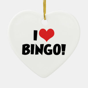 Ornamento De Cerâmica Eu Amo Bingo do Coração! - Amantes de Bingo
