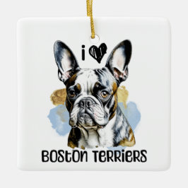 Ornamento De Cerâmica Eu Amo Boston Terriers Personalizados