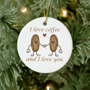 Ornamento De Cerâmica Eu amo café e eu amo você