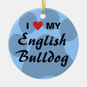 Ornamento De Cerâmica Eu amo (coração) meu buldogue inglês Pawprint