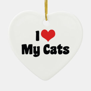 Ornamento De Cerâmica Eu Amo Coração Meus Gatos - Amante de Gatos