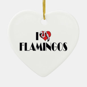 Ornamento De Cerâmica Eu Amo Flamingos de Coração - Amantes de Flamingo